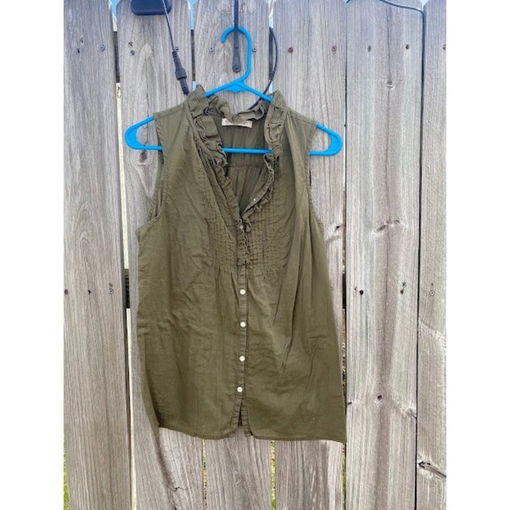 Old Navy Womens Olive Green‎ Ruffle Neck Sleeveless Cotton Blouse Size M
